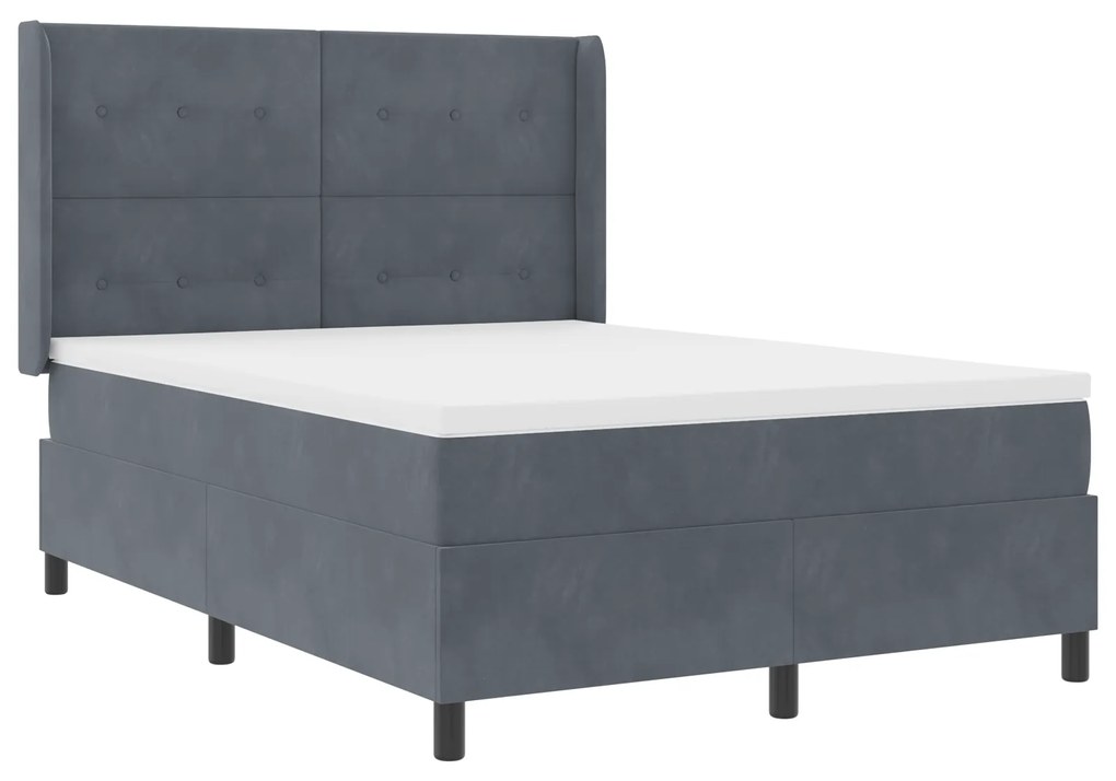 vidaXL κρεβάτι Box Spring με στρώμα & LED Σκούρο Γκρι 160x200 εκ Βελούδο