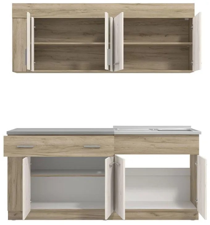 Σύνθεση κουζίνας LEONA 180 Grey oak - White oak 180x60x200 εκ. 180x60x200 εκ.