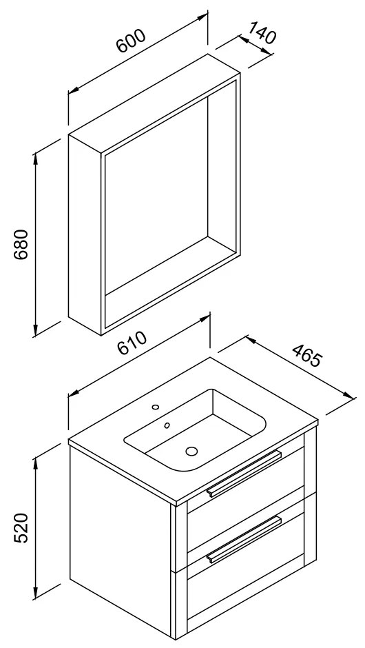 Πάγκος LAGUNA Λευκό MDF 18mm Λάκα 60 S3BLAG060WHM 61x46.50x52cm