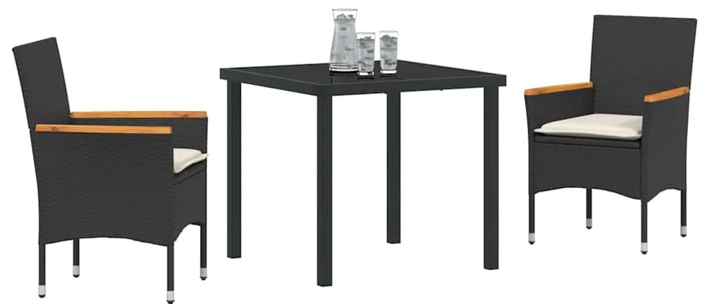 vidaXL Σέτ φαγητού για κήπο με μαξιλάρι 3 pcs Μαύρο Πολυ ράταν