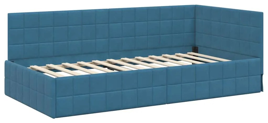 vidaXL Κρεβάτι Γωνίας με κεφαλάρι Μπλε 90 εκ x 200 εκ Βελούδο
