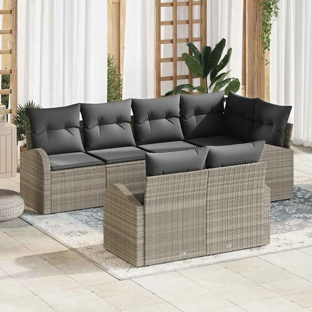 vidaXL Σετ Καναπέ Κήπου με μαξιλάρι 7 pcs Ανοιχτό γκρι Πολυ ράταν