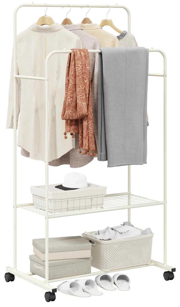 vidaXL Ράφι Ρούχων με ράφι με τροχούς με αποθήκευση Λευκό
