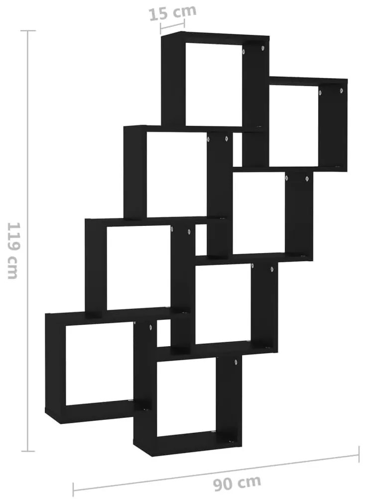Ράφι Κύβος Τοίχου Μαύρο 90 x 15 x 119 εκ. από Μοριοσανίδα - Μαύρο