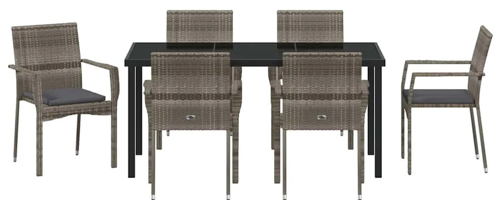 vidaXL Σέτ φαγητού για κήπο με μαξιλάρι 7 pcs Γκρι συνθετικό ρατάν