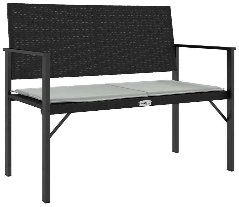 vidaXL Παγκάκι Κήπου Διθέσιο Μαύρο από Συνθετικό Ρατάν με Μαξιλάρι