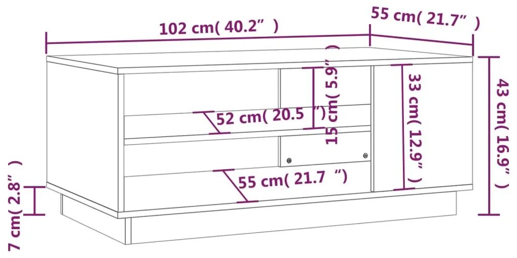 Τραπεζάκι Σαλονιού Γυαλ. Λευκό 102x55x43 εκ. Επεξεργ. Ξύλο - Λευκό