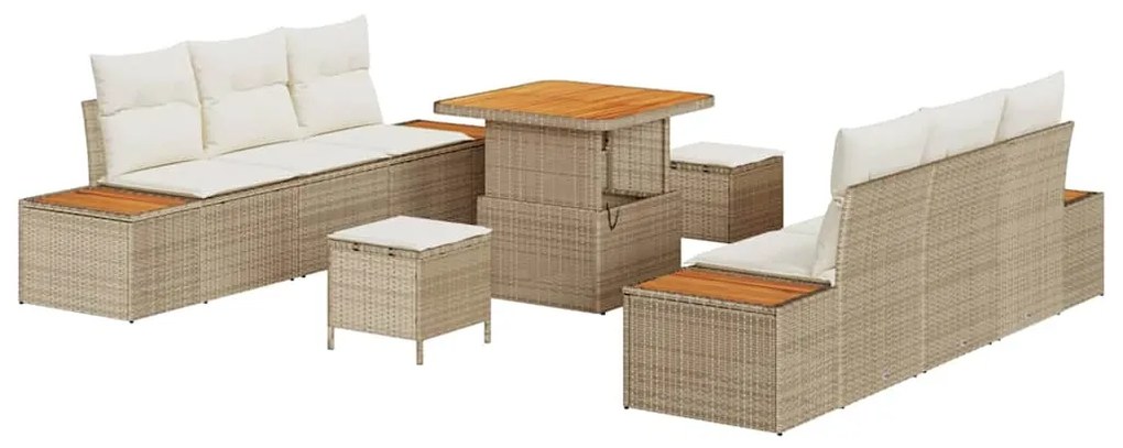 vidaXL Σετ Καναπέ Κήπου με μαξιλάρι 9 pcs Μπεζ Πολυ ράταν