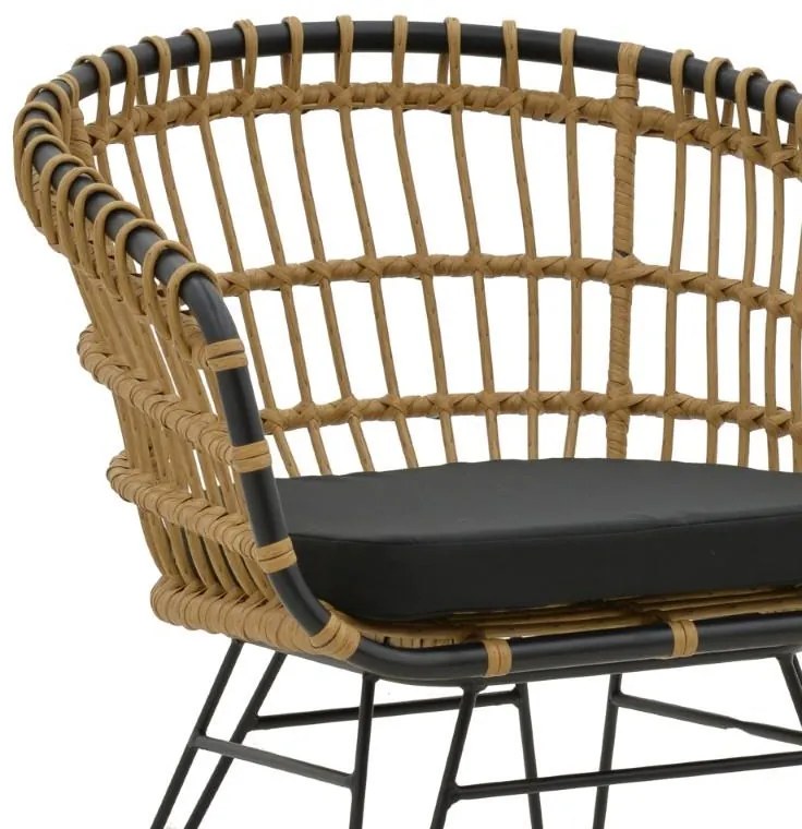 Καρέκλα - Πολυθρόνα Naoki με μαξιλάρι pe φυσικό-μαύρο μέταλλο 62x62x70 εκ. 62x62x70 εκ.