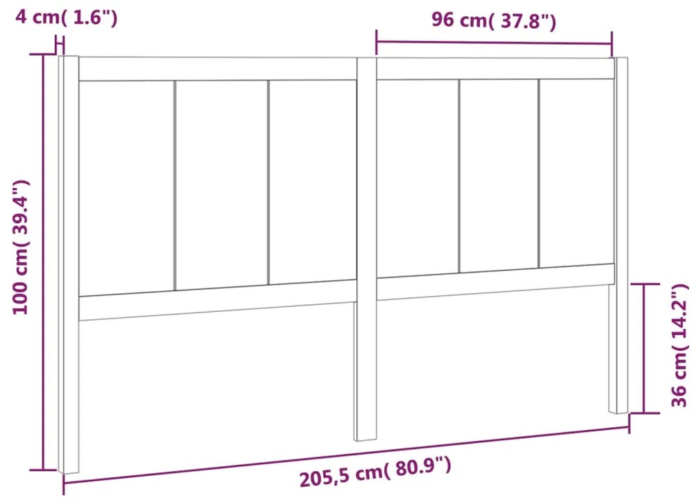 vidaXL Κεφαλάρι Κρεβατιού Μελί 205,5x4x100 εκ. Μασίφ Ξύλο Πεύκου