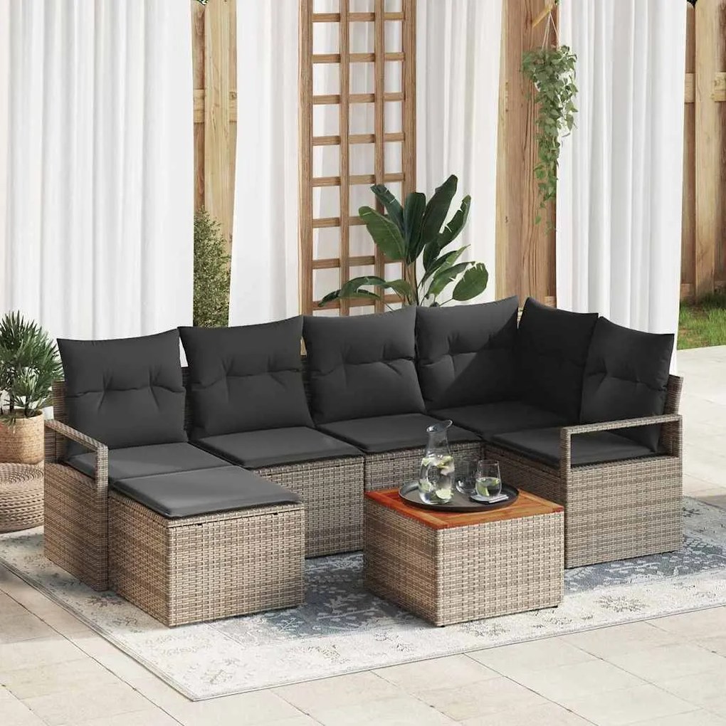 vidaXL Σετ Καναπέ Κήπου με μαξιλάρι 7 pcs Γκρι Πολυ ράταν