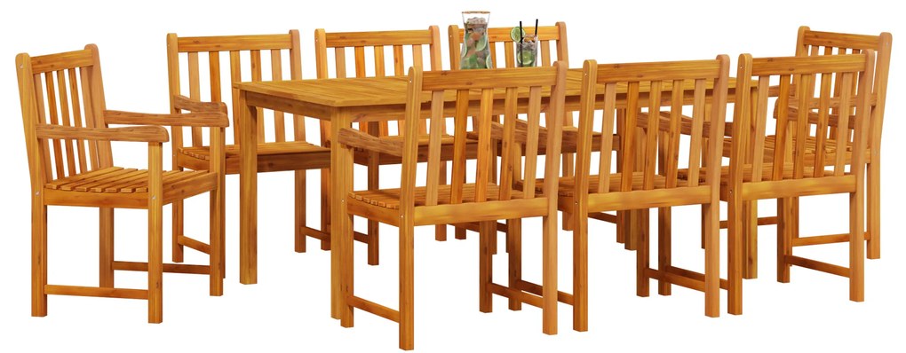 vidaXL Σετ Τραπέζι Φαγητού 9 pcs Φυσικό ξύλο 180 x 90 x 75 cm