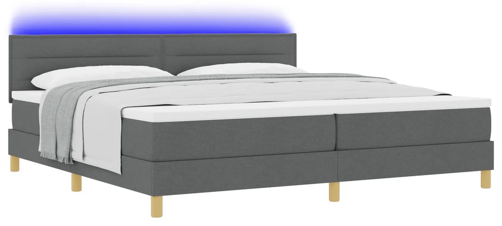 vidaXL Κρεβάτι με Σπρώχτη και Στρώμα LED Σκούρο Γκρι 200x200 εκ Ύφασμα