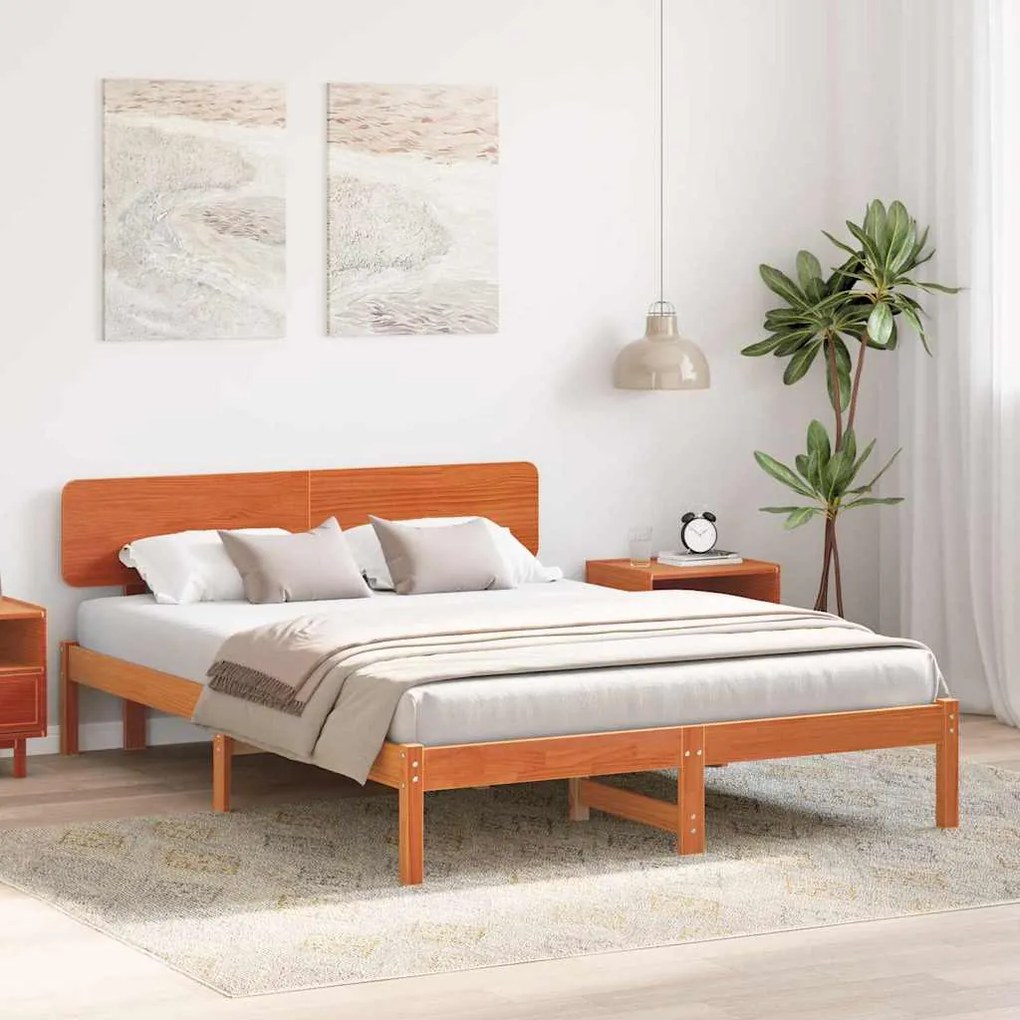 vidaXL Σκελετός Κρεβατιού Κερωτό καφέ 140 x 200 cm Μασίφ ξύλο πεύκου