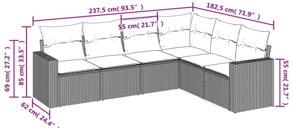 vidaXL Καναπές Κήπου 6 Τεμαχίων Μαύρο από Συνθετικό Ρατάν με Μαξιλάρια