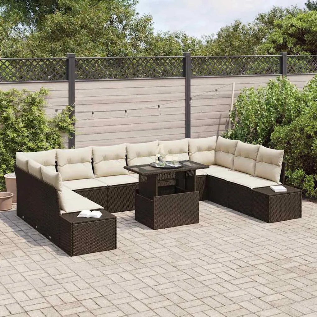 vidaXL Σετ Καναπέ Κήπου 11 pcs Καφέ και κρεμ 100 x 55 x 73 εκ
