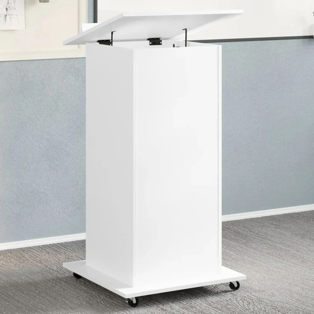 vidaXL Αναλόγιο με Ροδάκια &amp; Συρτάρι Λευκό 55x55x107 εκ. Επεξ. Ξύλο
