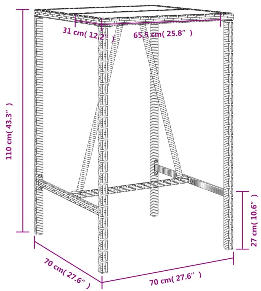 Τραπέζι Μπαρ Εξ. Χώρου Καφέ 70x70x110 εκ. Συνθετικό Ρατάν - Καφέ