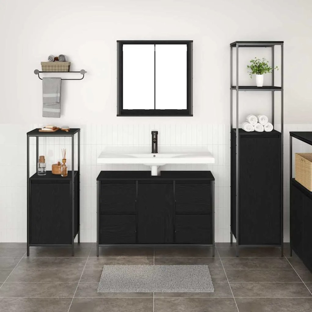 vidaXL Σετ Επίπλων Μπάνιου με ράφι 3 pcs Μαύρη δρυς 36 x 35 x 165 εκ