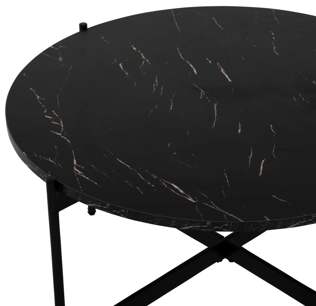 Τραπεζάκια σαλονιού RONDA Σετ 2 τεμ MDF Μαύρο Μάρμαρο Φ80εκ &amp; Φ50εκ. 80x80x45 εκ.