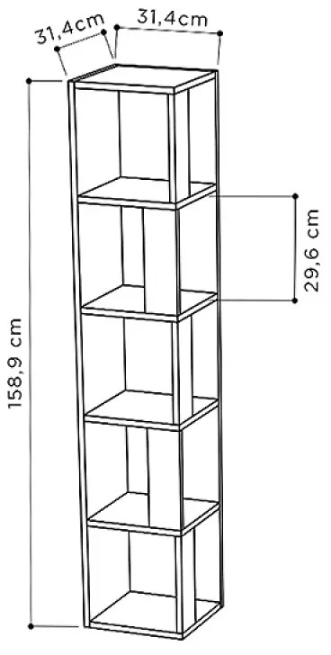 Βιβλιοθήκη γωνιακή Piano Megapap χρώμα γκρι ρετρό 31,4x31,4x158,9εκ.