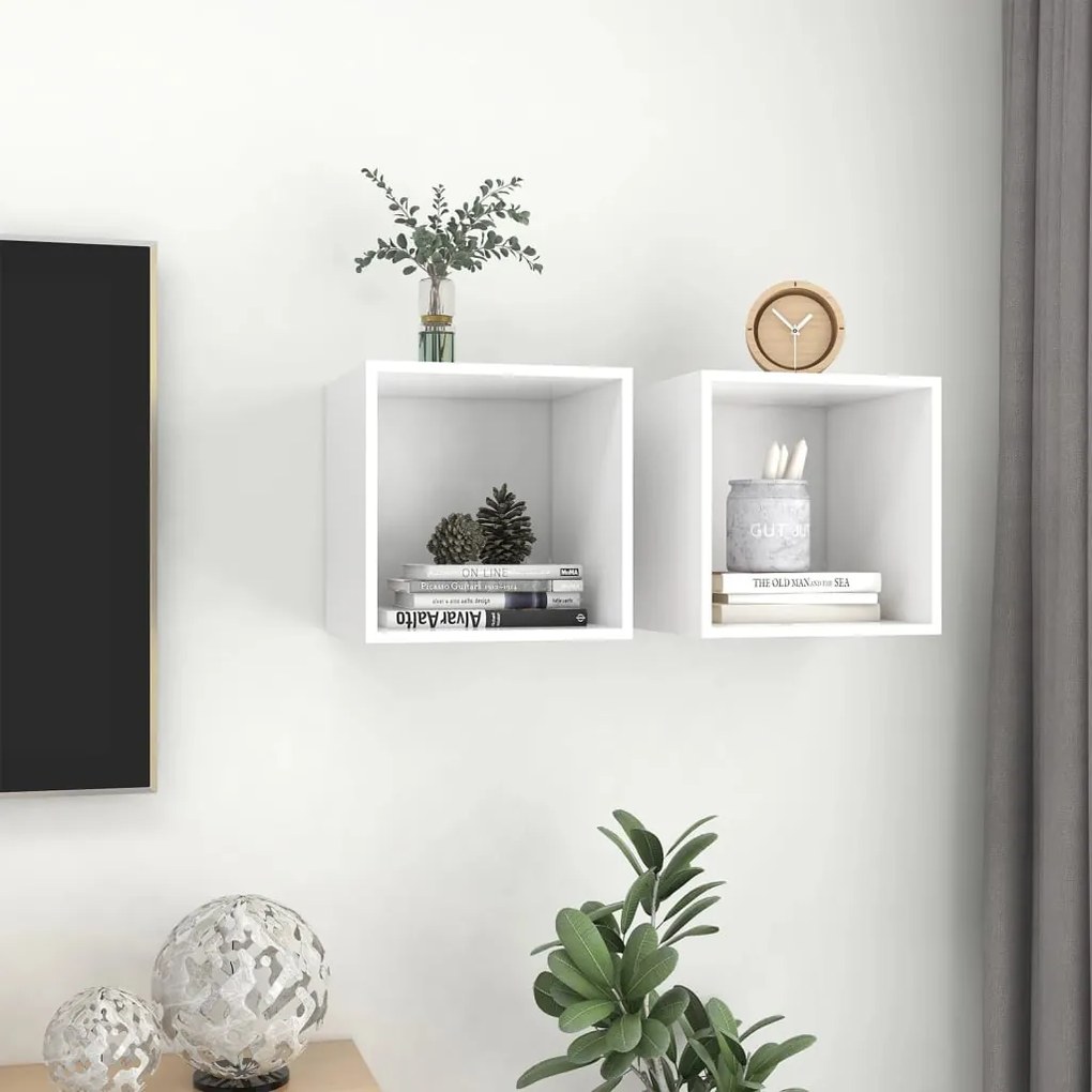vidaXL Ντουλάπια Τοίχου 2 τεμ. Λευκά 37 x 37 x 37 εκ. από Επεξ. Ξύλο