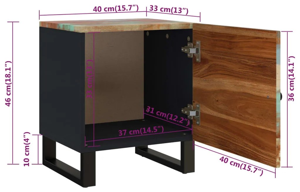 Κομοδίνα 2 τεμ. 40 x 33 x 46 εκ. από Μασίφ Ανακυκλωμένο Ξύλο - Μαύρο