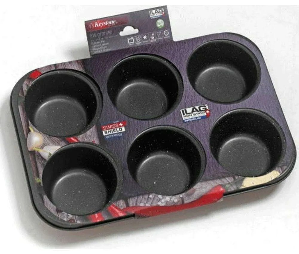 Φόρμα Muffins 6 Θέσεων Iris Granite 03.62.06 31,3x21,5x4cm Multi Keystone Aluminium