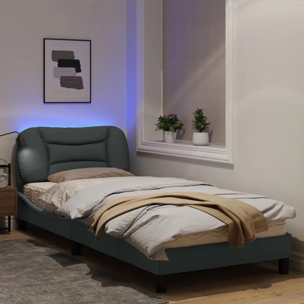 vidaXL Πλαίσιο Κρεβατιού με LED Ανοιχτό Γκρι 90x190 εκ. Υφασμάτινο