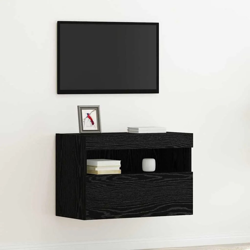 vidaXL Ντουλάπα Τοίχου για TV με Φωτιστικά LED Μαύρη Δρυς 60x30x40 εκ.