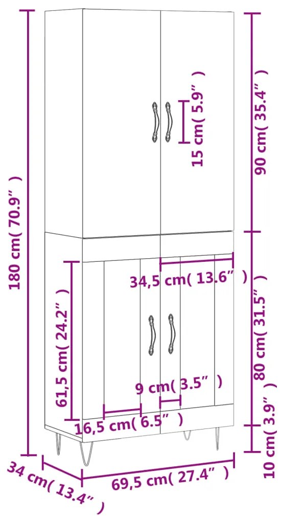 Ντουλάπι Γκρι Σκυροδέματος 69,5x34x180 εκ. Επεξεργασμένο Ξύλο - Γκρι