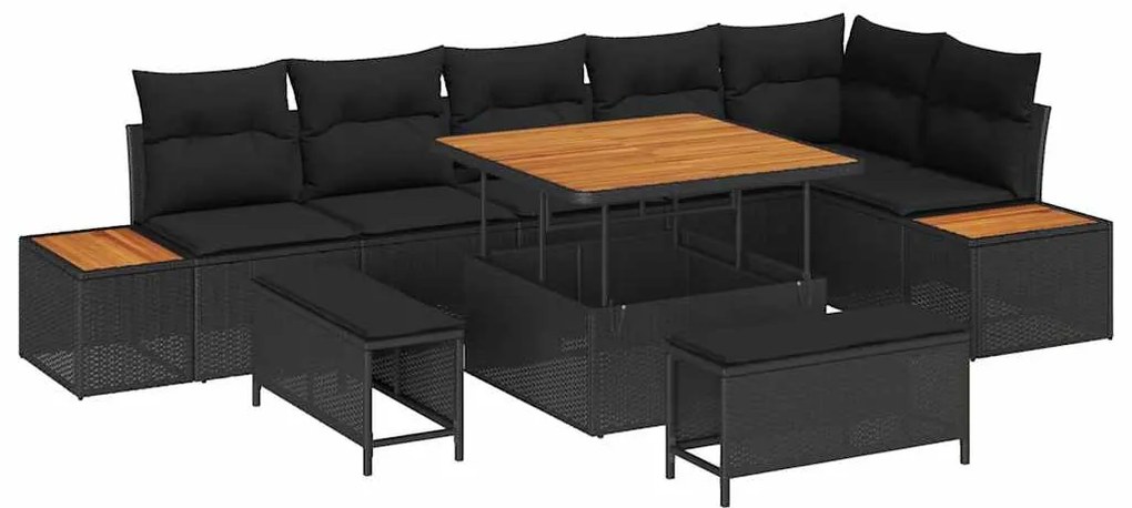 vidaXL Σετ Καναπέ Κήπου με μαξιλάρι 9 pcs Μαύρο Πολυ ράταν