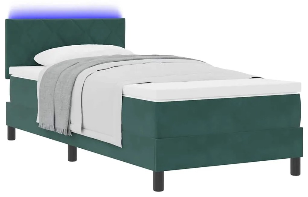 vidaXL Κρεβάτι με ελατήρια Σκούρο πράσινο 90 x 200 cm Βελούδο