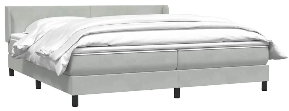 vidaXL Κρεβάτι Boxspring με Στρώμα Ανοιχτό Γκρι 180x210 εκ. Βελούδινο