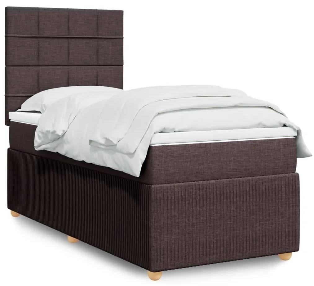 vidaXL Κρεβάτι Boxspring με Στρώμα Σκούρο Καφέ 90x190 εκ. Υφασμάτινο