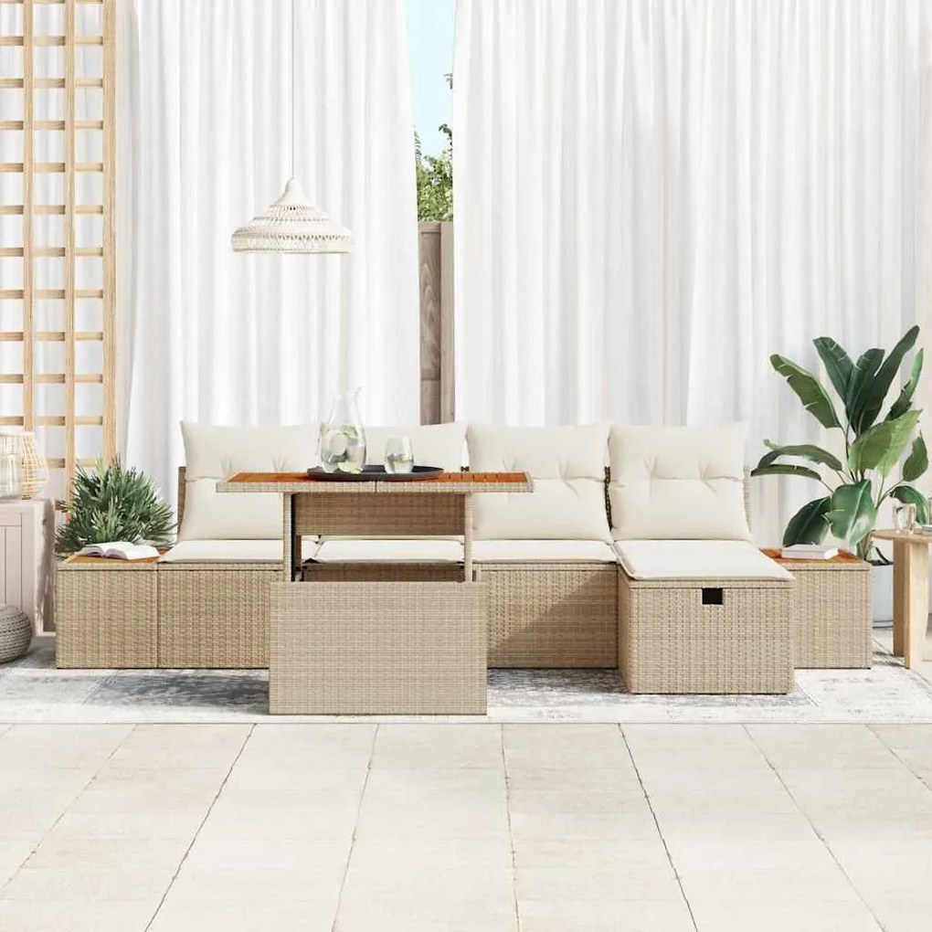 vidaXL Σετ Καναπέ Κήπου Ρυθμιζόμενο ύψος 6 pcs Μπεζ συνθετικό ρατάν