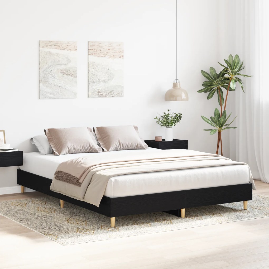 vidaXL Κρεβάτι Μαύρος Δρυός 140x200 εκ. από κατασκευασμένο ξύλο