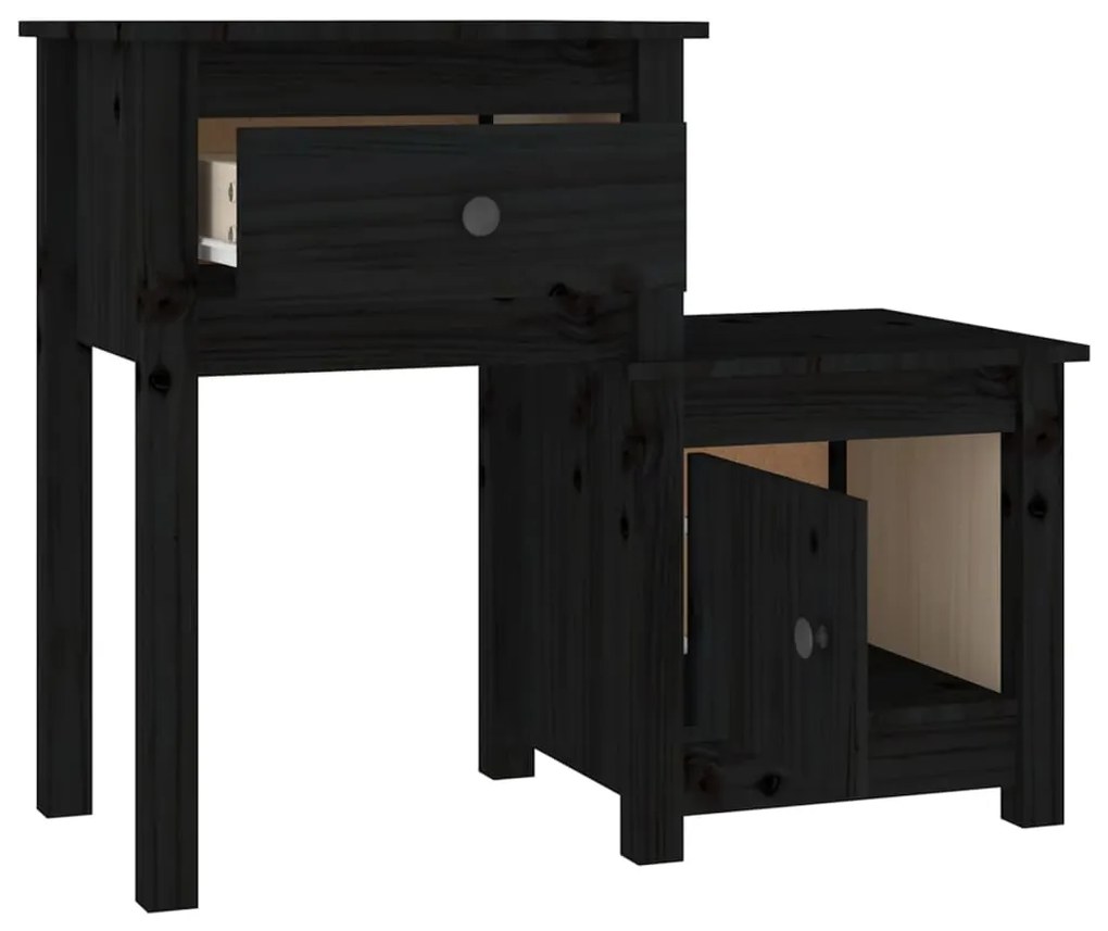 vidaXL Κομοδίνα 2 τεμ. Μαύρα 79,5x38x65,5 εκ. από Μασίφ Ξύλο Πεύκου