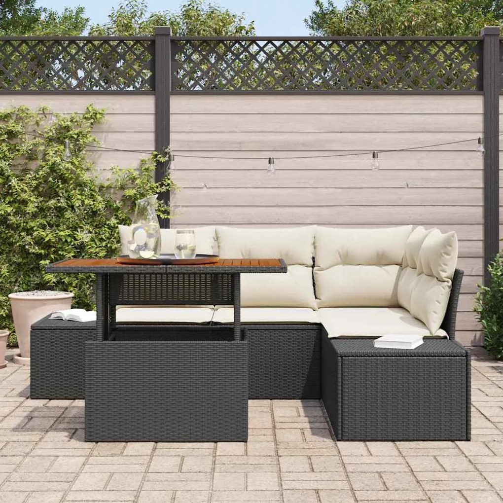 vidaXL Σετ Καναπέ Κήπου 5 pcs Μαύρο, Κρέμα 100 x 55 x 73 εκ