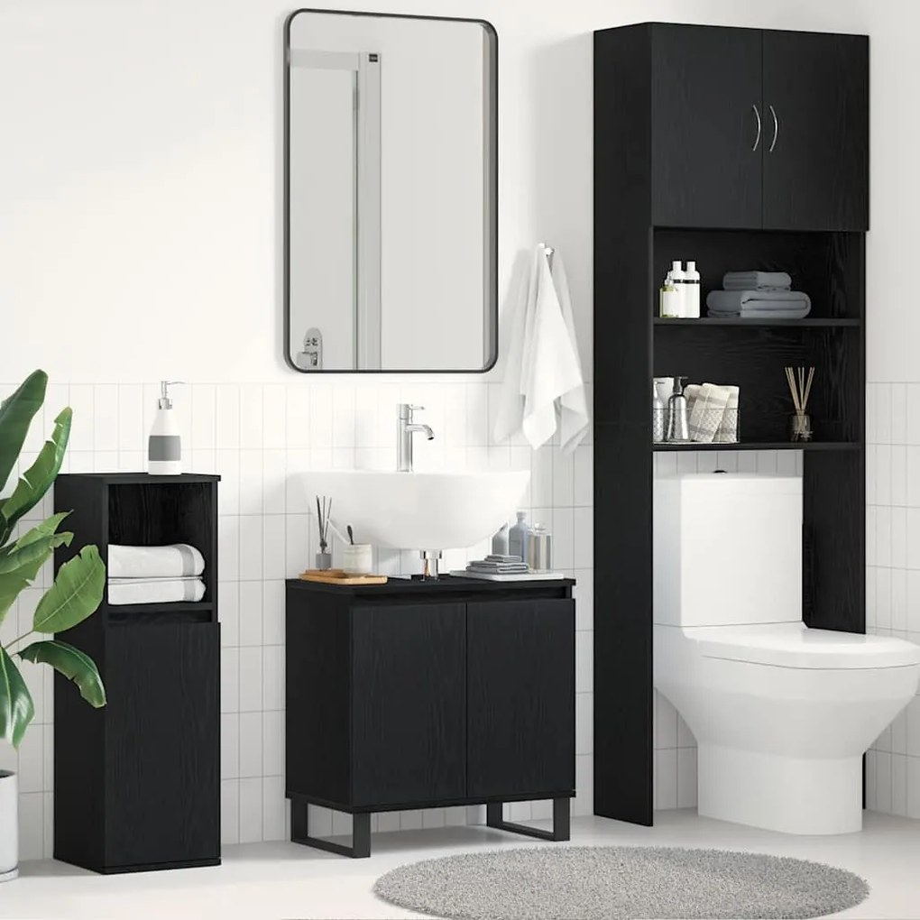 vidaXL Νιπτήρας Μπάνιου Μαύρο Δρυς 58x33x60 εκ. Επεξεργασμένο ξύλο