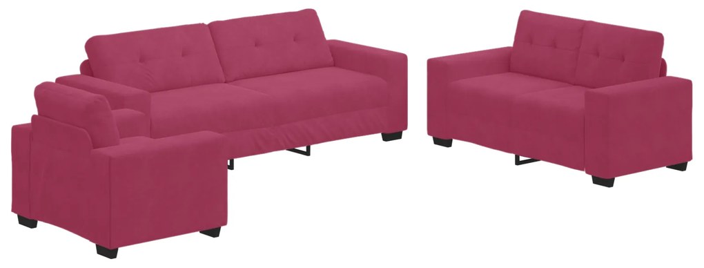 vidaXL Σετ Καναπέ με μαξιλάρι 3 pcs Κόκκινο 221 x 78 x 80 εκ Βελούδο