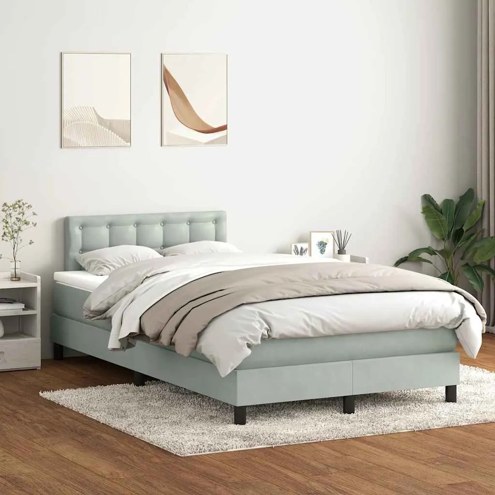 vidaXL Κρεβάτι Boxspring με Στρώμα Ανοιχτό Γκρι 120x210 εκ. Βελούδινο