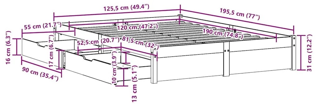 ΣΚΕΛΕΤΟΣ ΚΡΕΒΑΤΙΟΥ ΧΩΡΙΣ ΣΤΡΩΜΑ 120X190 ΕΚ ΜΑΣΙΦ ΞΥΛΟ ΠΕΥΚΟΥ 3301650