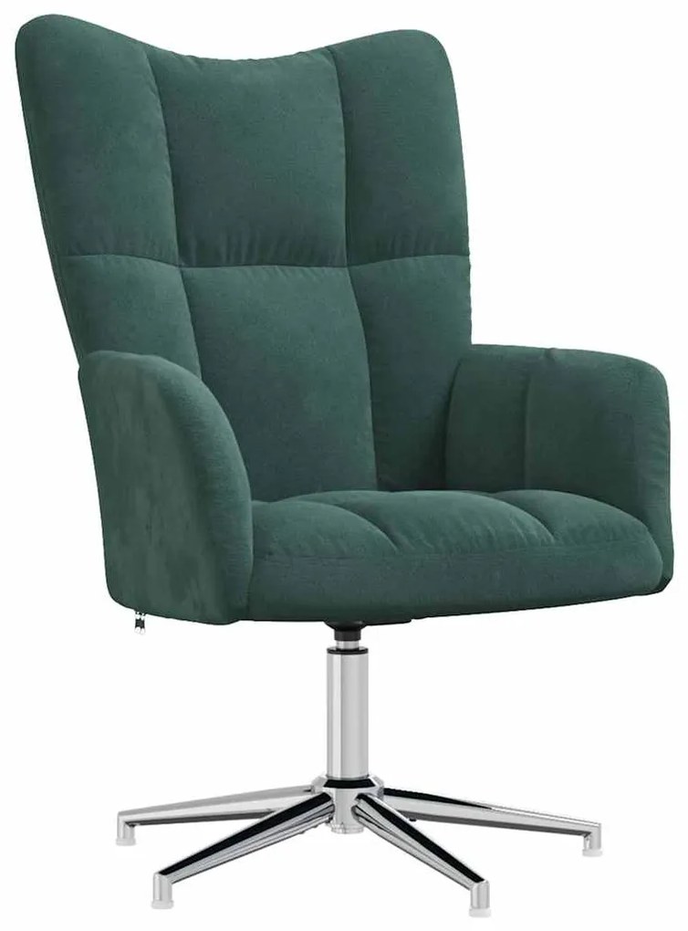 vidaXL Πολυθρόνα Relax Σκούρο Πράσινο Βελούδινη με Σκαμπό