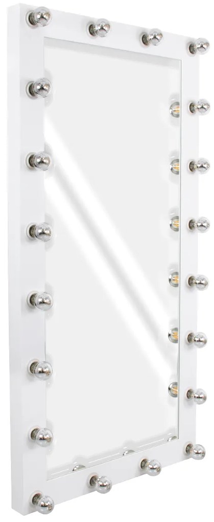 MIRROR-160x80-4 GloboStar®  MAKEUP MIRROR-160x80-4 Μοντέρνος Καθρέπτης Μακιγιάζ με Πλαίσιο Φυσικού Ξύλου με Διακόπτη On/Off 20 x E27 AC220-240V - Μ80 x Π7 x Υ160cm - Λευκή Λάκα