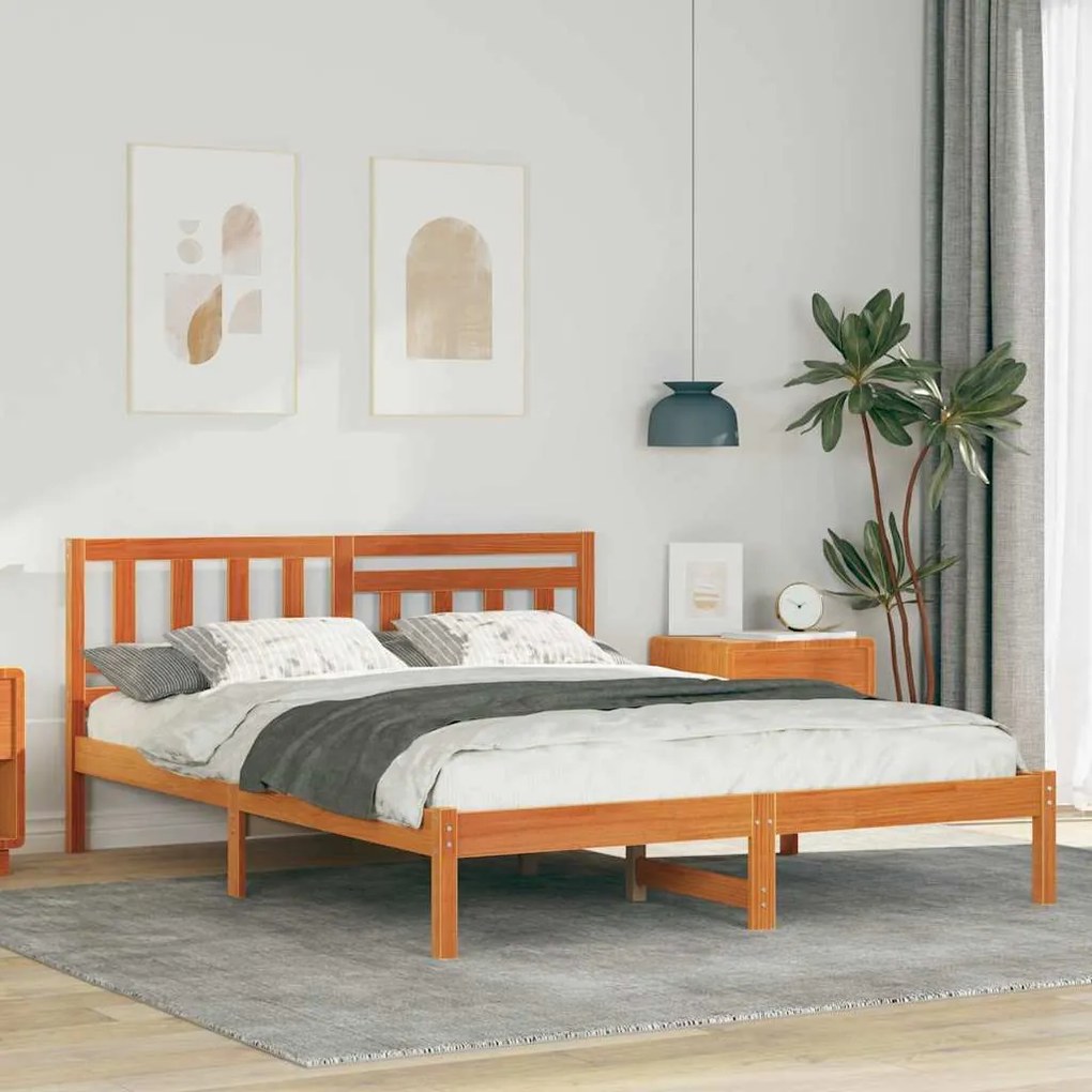 vidaXL Σκελετός Κρεβατιού Καφέ κεριού 120 x 200 cm Μασίφ ξύλο πεύκου