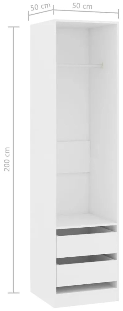 vidaXL Ντουλάπα με Συρτάρια Λευκή 50 x 50 x 200 εκ. από Επεξ. Ξύλο