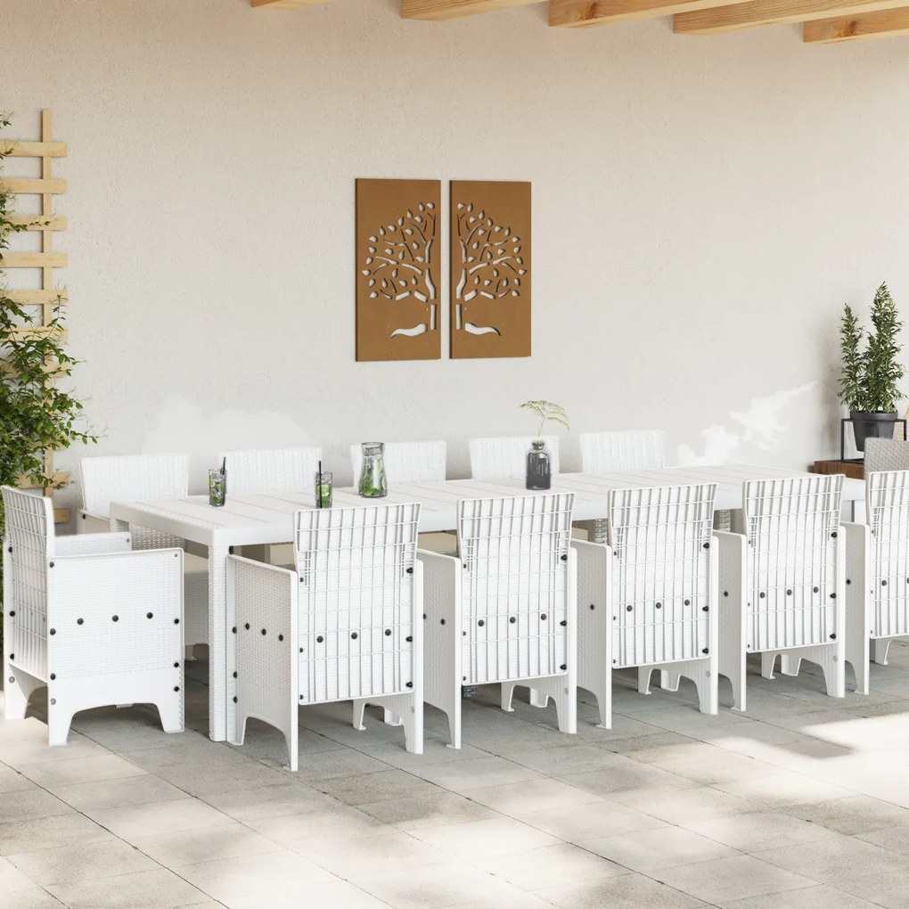 vidaXL Σέτ φαγητού για κήπο με μαξιλάρι 13 pcs Λευκό Μεγάλο Πολυράτταν