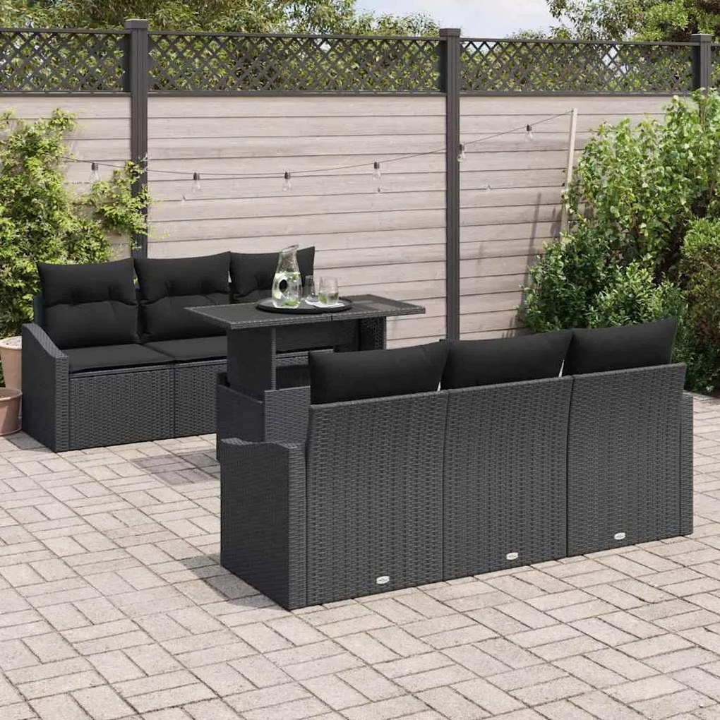 vidaXL Σετ Καναπέ Κήπου με μαξιλάρι 7 pcs Μαύρο 100 x 55 x 73 εκ