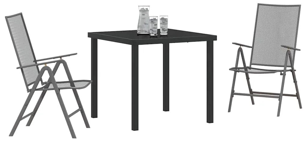 vidaXL Σέτ φαγητού για κήπο Πτυσσόμενος 3 pcs Ανθρακί Ατσάλι